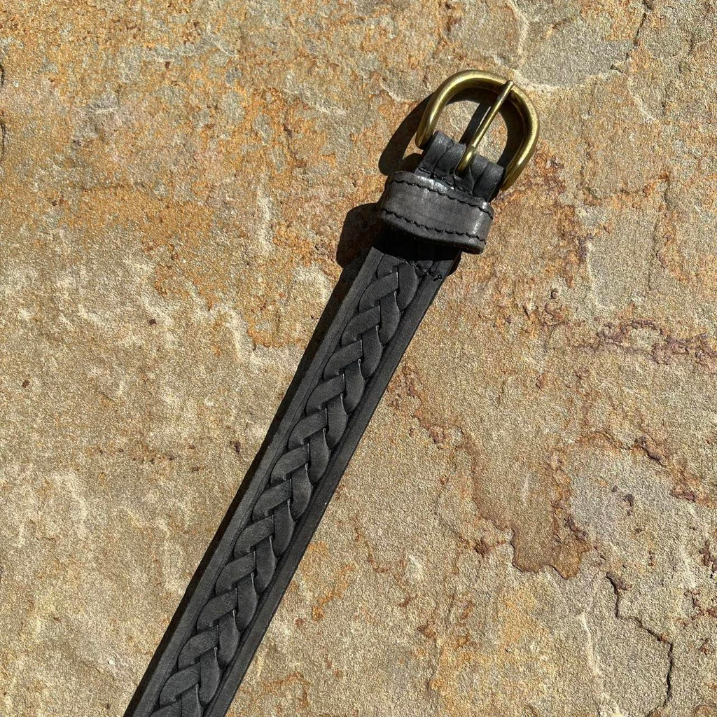 Vintage 90s Black Grey Italian Leather Belt Embossed Woven