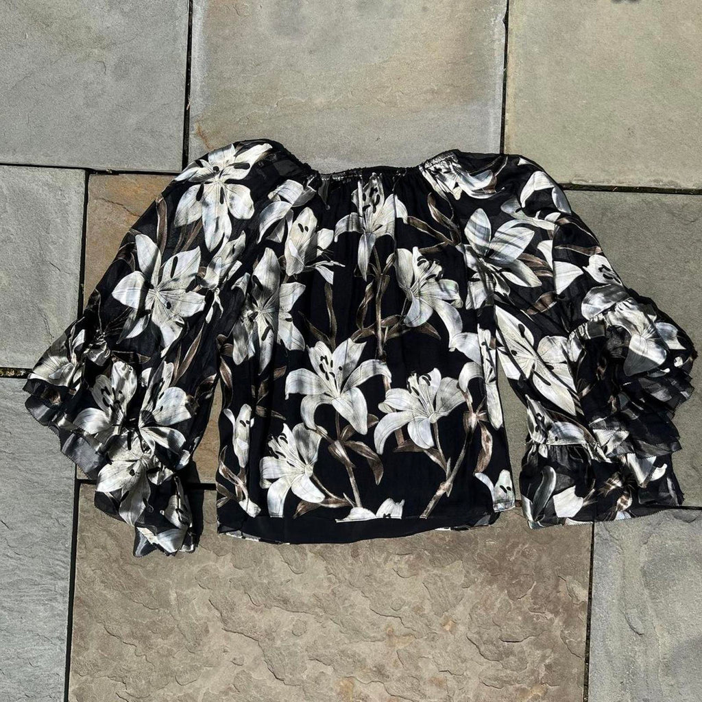 Alice + Olivia Silk Blend Ardelia Floral Off Shoulder Blouse