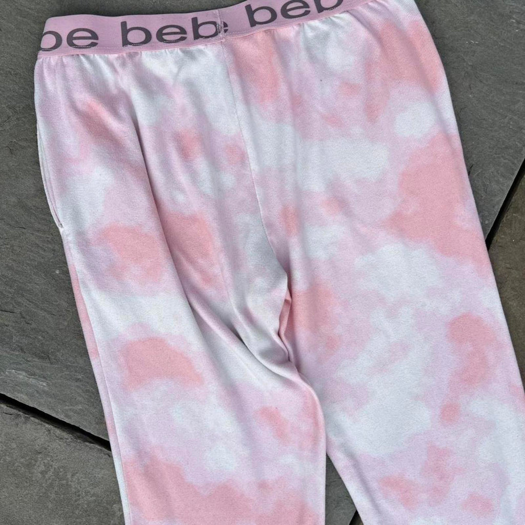 Bebe Pink + White Tie-Dye Loungewear Sweatpants