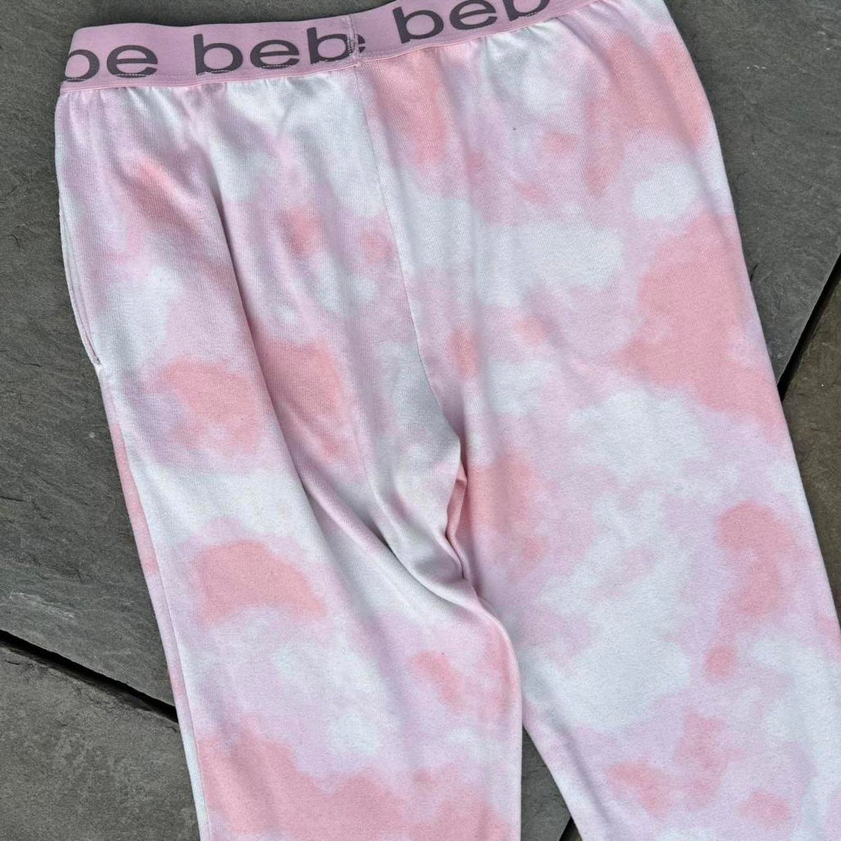 Bebe Pink + White Tie-Dye Loungewear Sweatpants