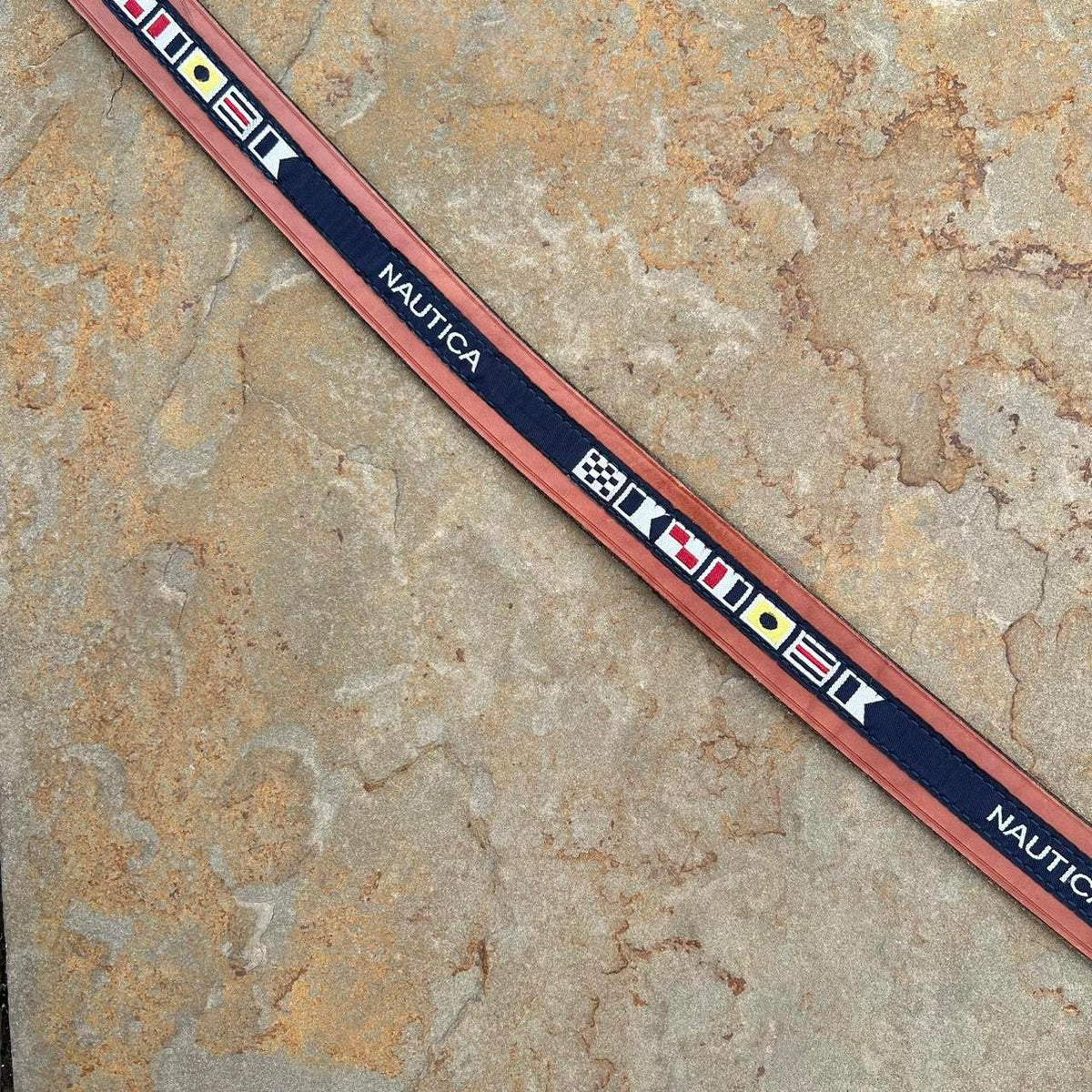 Y2K Nautica Brown Leather Flag Taping Belt