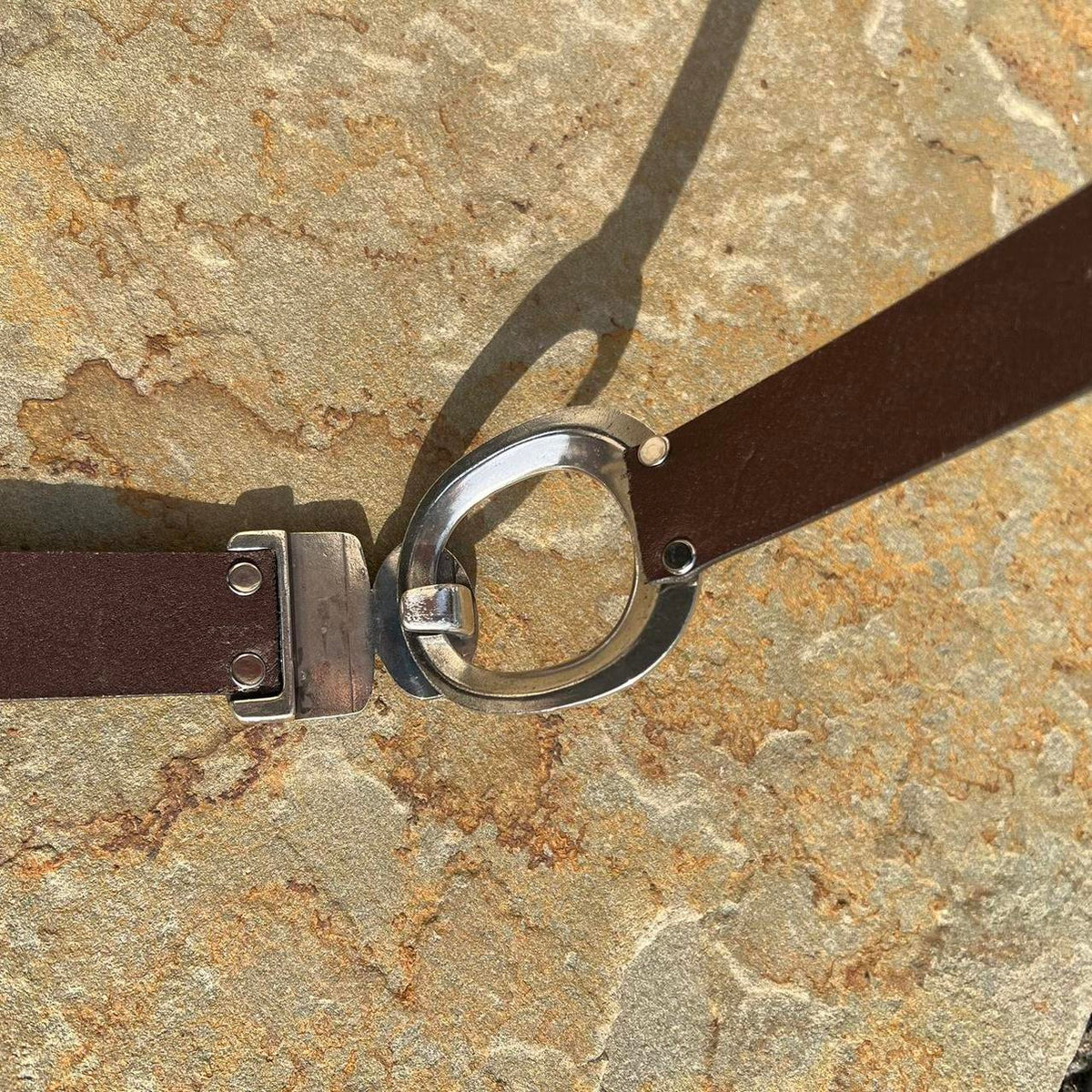 Retro Metal Hook Buckle Brown Leather Belt