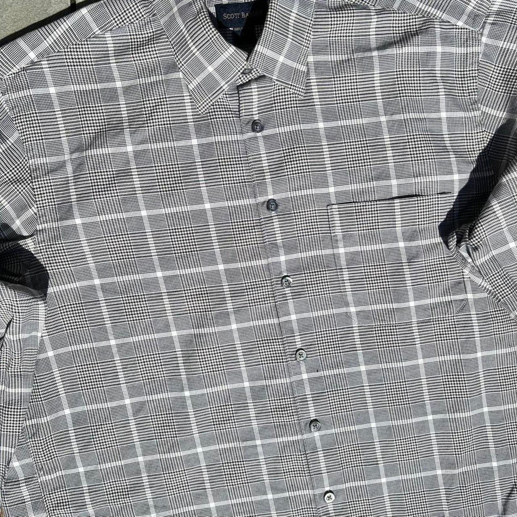Vintage Y2K Black/White/Brown Houndstooth Plaid Button Down