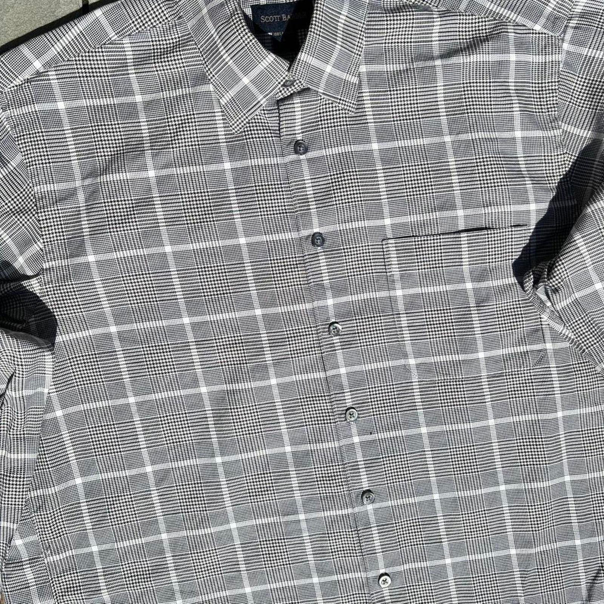 Vintage Y2K Black/White/Brown Houndstooth Plaid Button Down