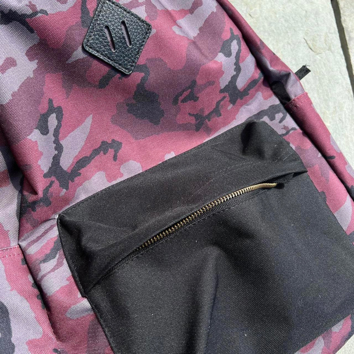 Red Camo Canvas Backpack w/ Black Front Pocket