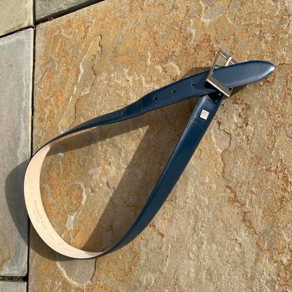 Neo-Vintage Y2K Designer Dark Blue Italian Leather Belt