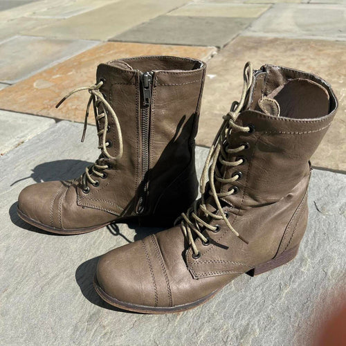 Brown Tan Leather Lace Up Boots Size 6