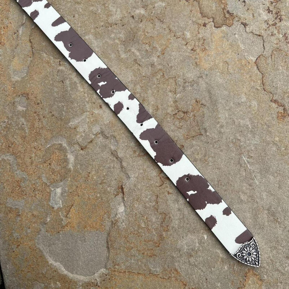 Y2K Western Cow Animal Print Faux Leather Metal Tip Belt