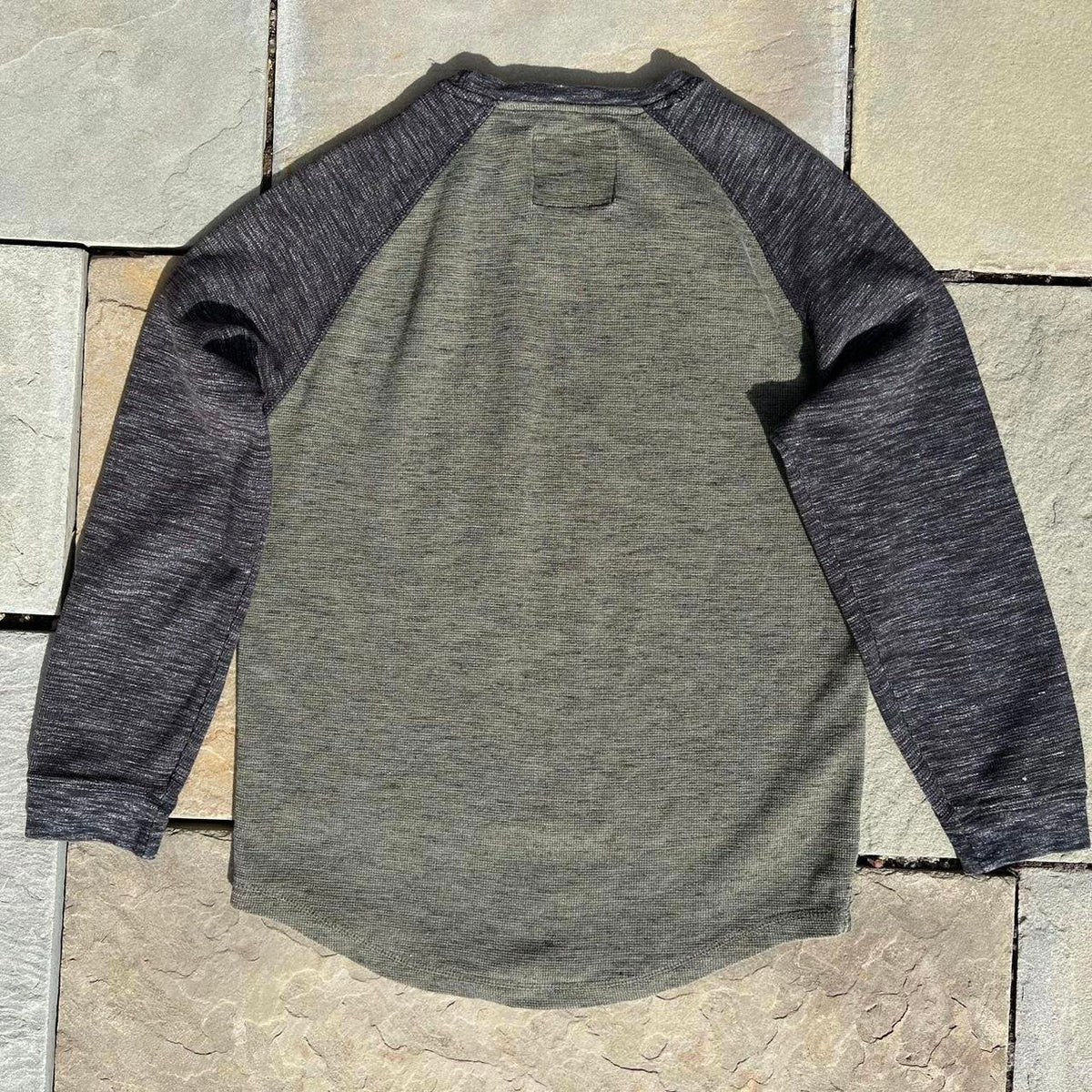 Olive Green + Dark Grey Heather Waffle Knit Thermal
