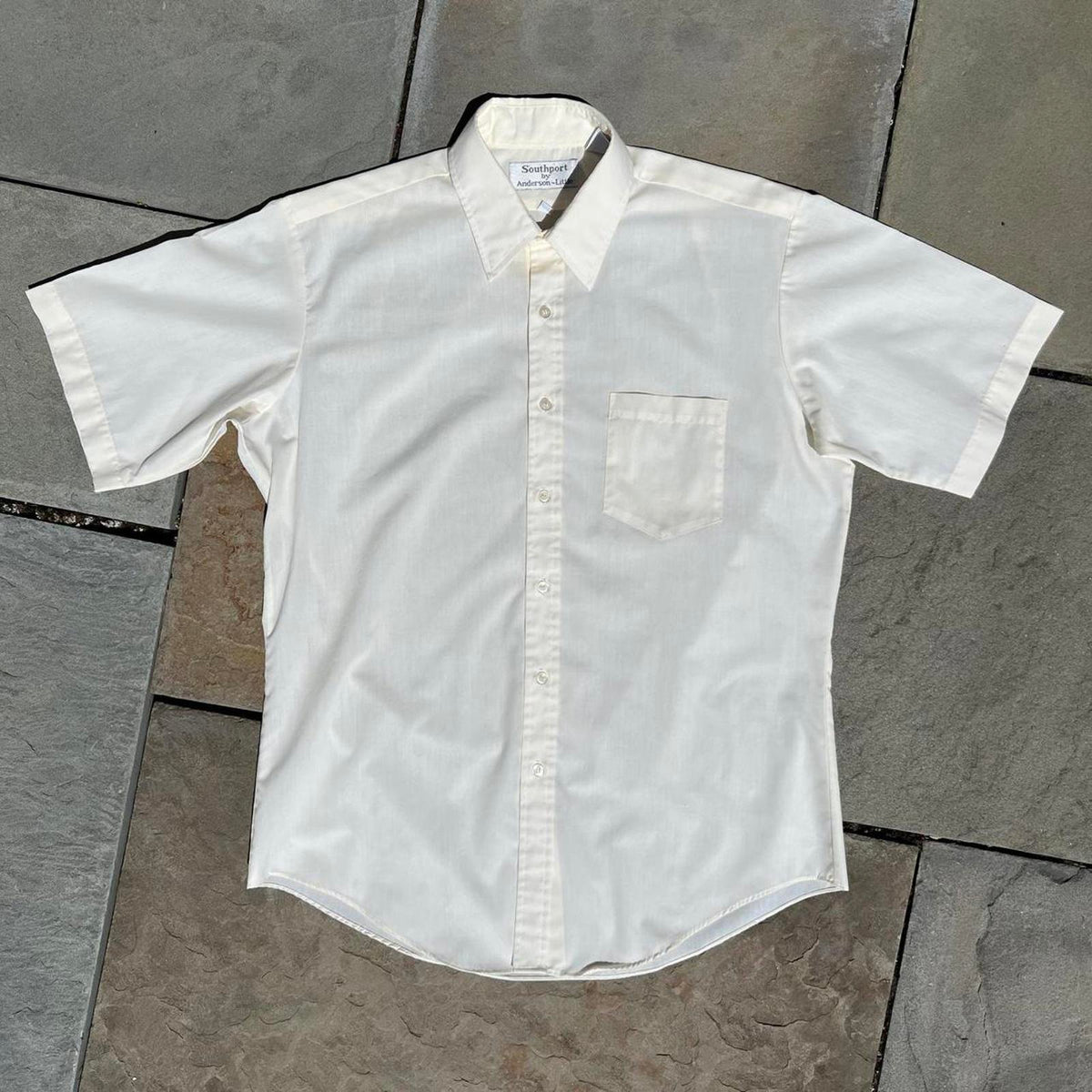 Vintage 80s Pale Yellow Short Sleeve Button Down Shirt