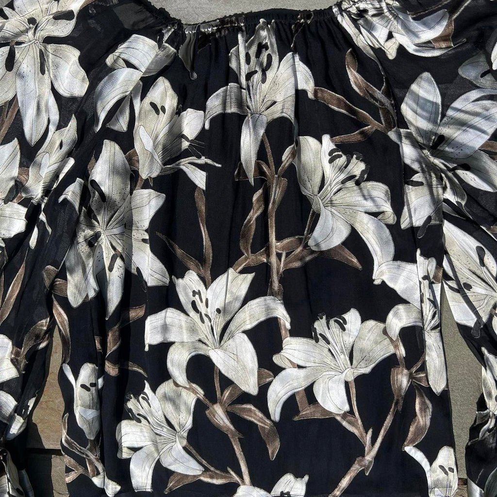 Alice + Olivia Silk Blend Ardelia Floral Off Shoulder Blouse