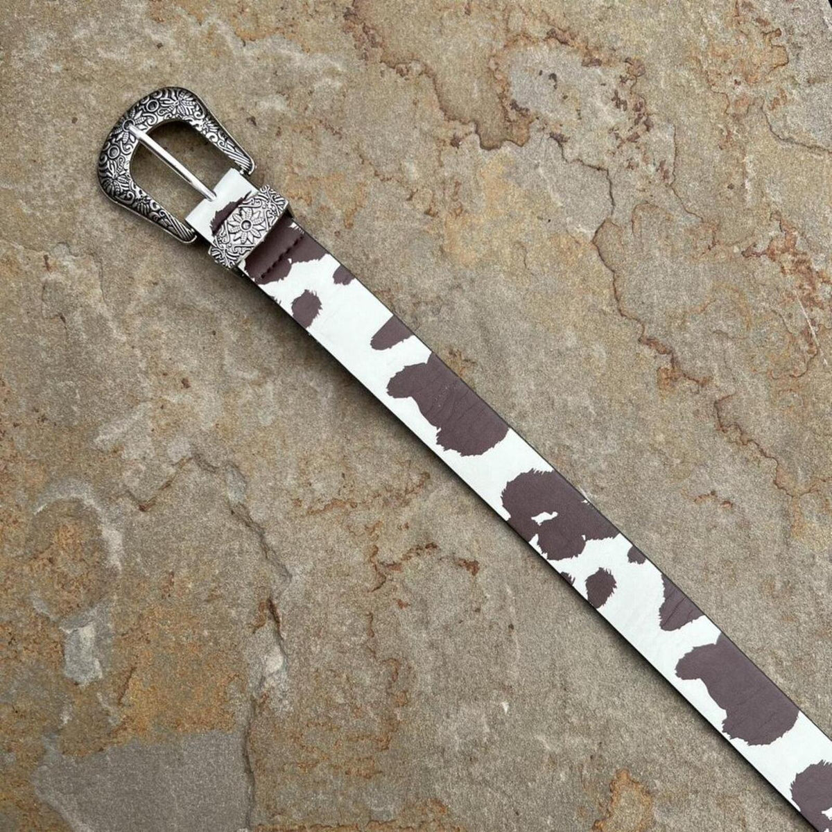 Y2K Western Cow Animal Print Faux Leather Metal Tip Belt