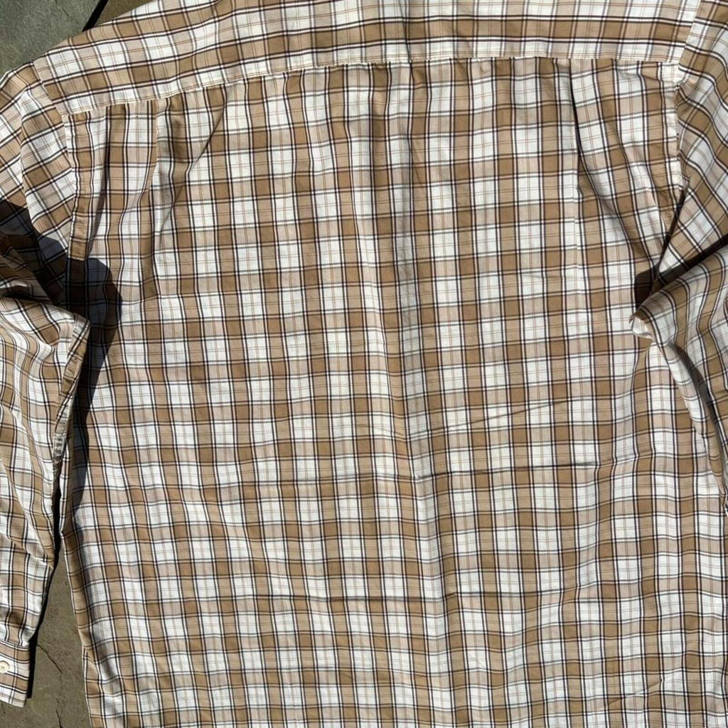 Vintage 80s Tan Brown Plaid Button Down Shirt