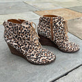 Leopard Lace Up Wedge Heel Ankle Boots
