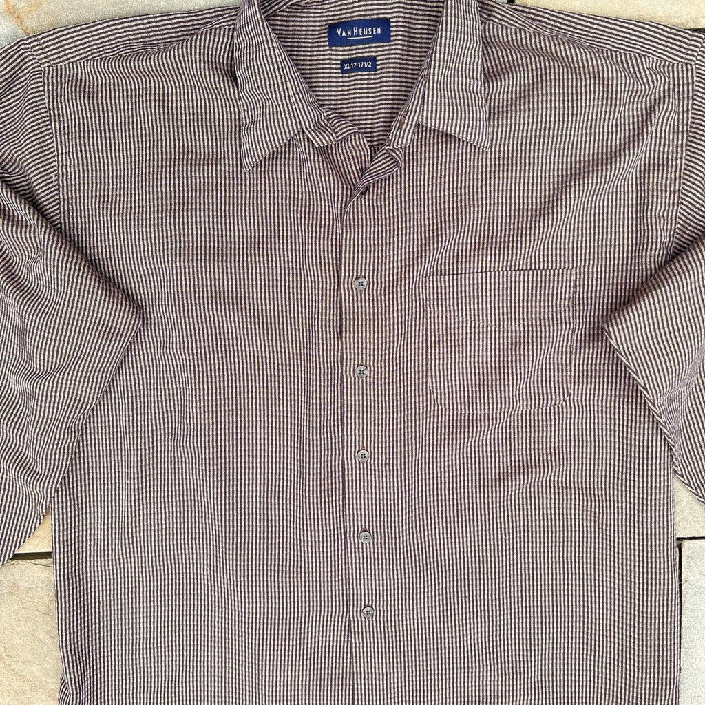 Tan Brown Herringbone Stripe Button Down Neo Vintage Y2K