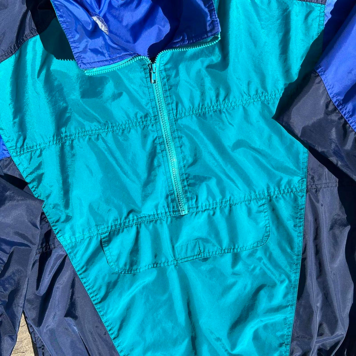 Vintage 90s Teal/Blue Colorblock Pullover Anorak Windbreaker