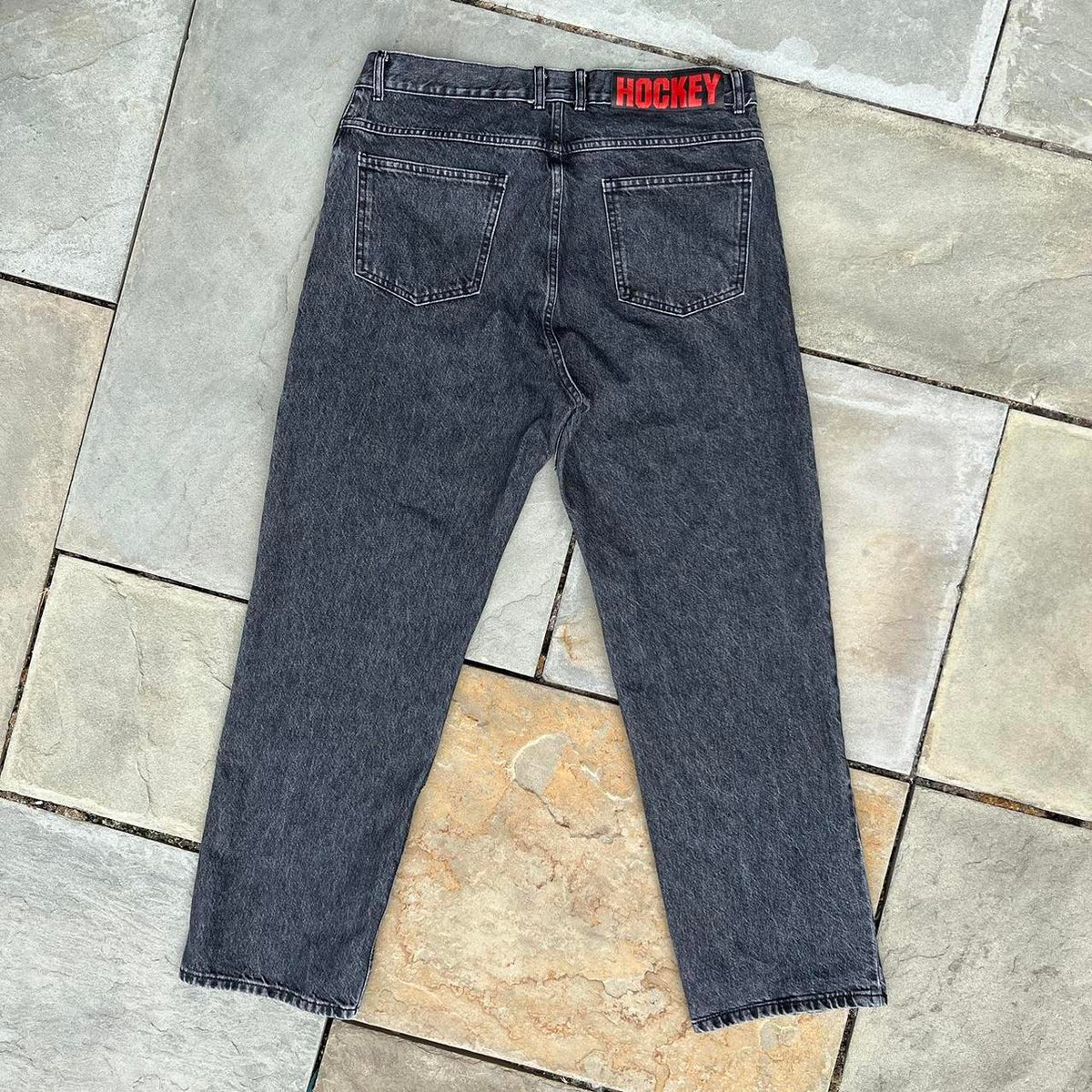 Hockey Double Knee Black Washed Denim Jeans