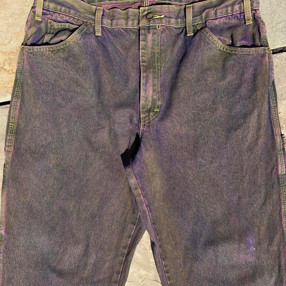 Reworked Dickies Purple Brown Yellow Denim Carpenter Jeans