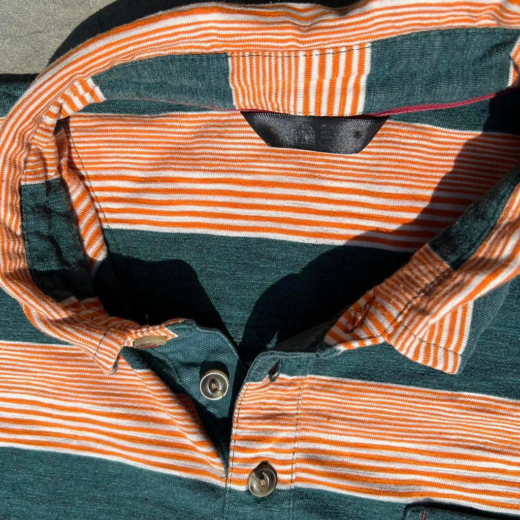 The North Face Orange and Green Striped Polo