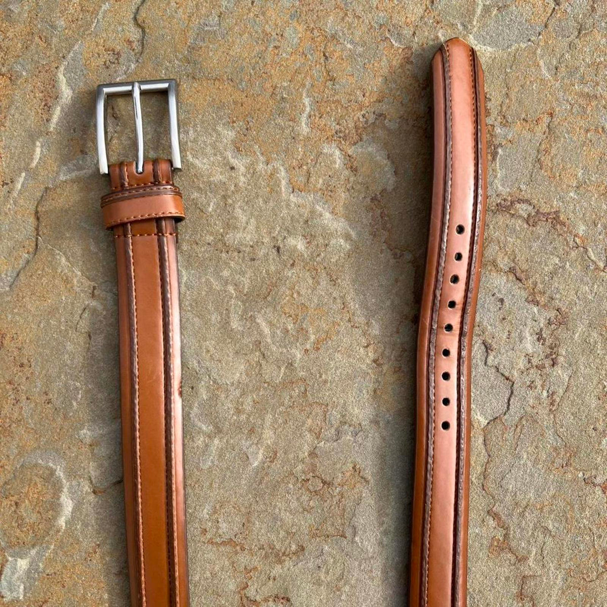 Y2K Brown Leather Rib Belt