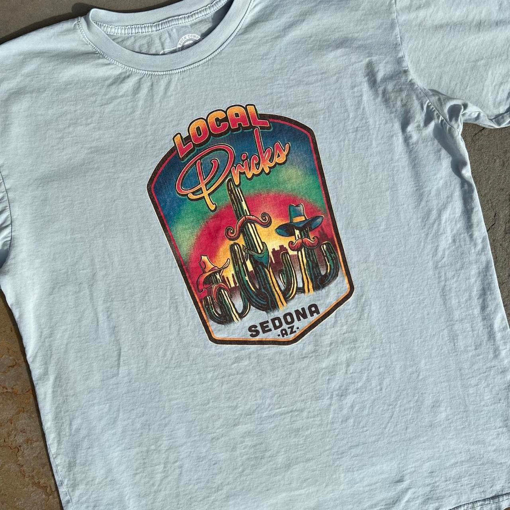 Local Pricks Sedona Arizona Cactus Sunset Light Blue T-shirt