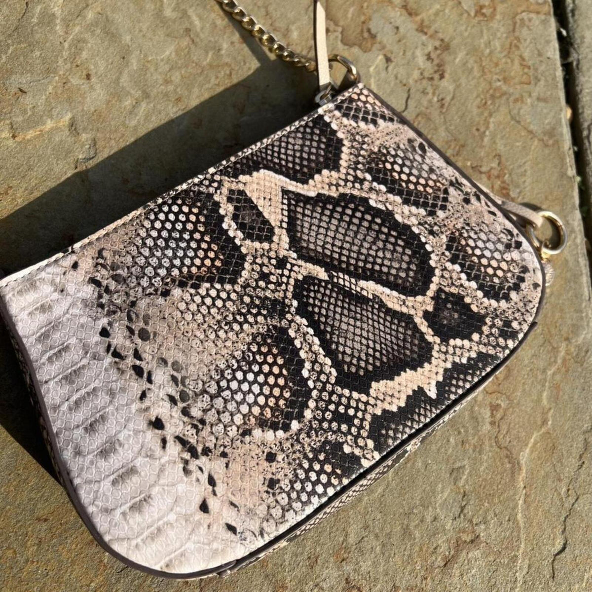 Tan Snake Print Leather Shoulder Bag