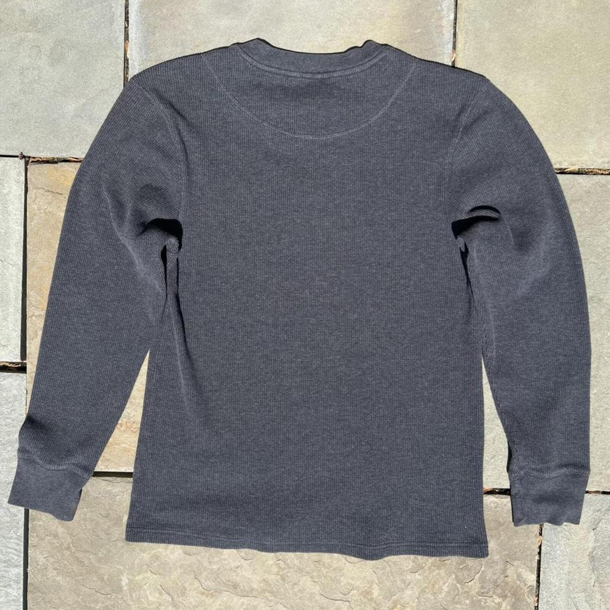 Neo Vintage Y2K Dark Grey Heather Waffle Knit Thermal Henley