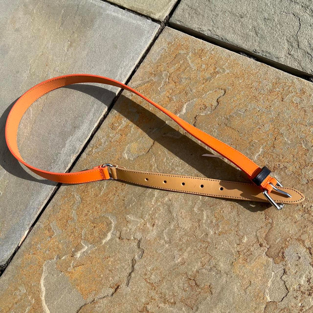 NWT Orange Tan Navy Colorblock Leather Belt Made in Italy