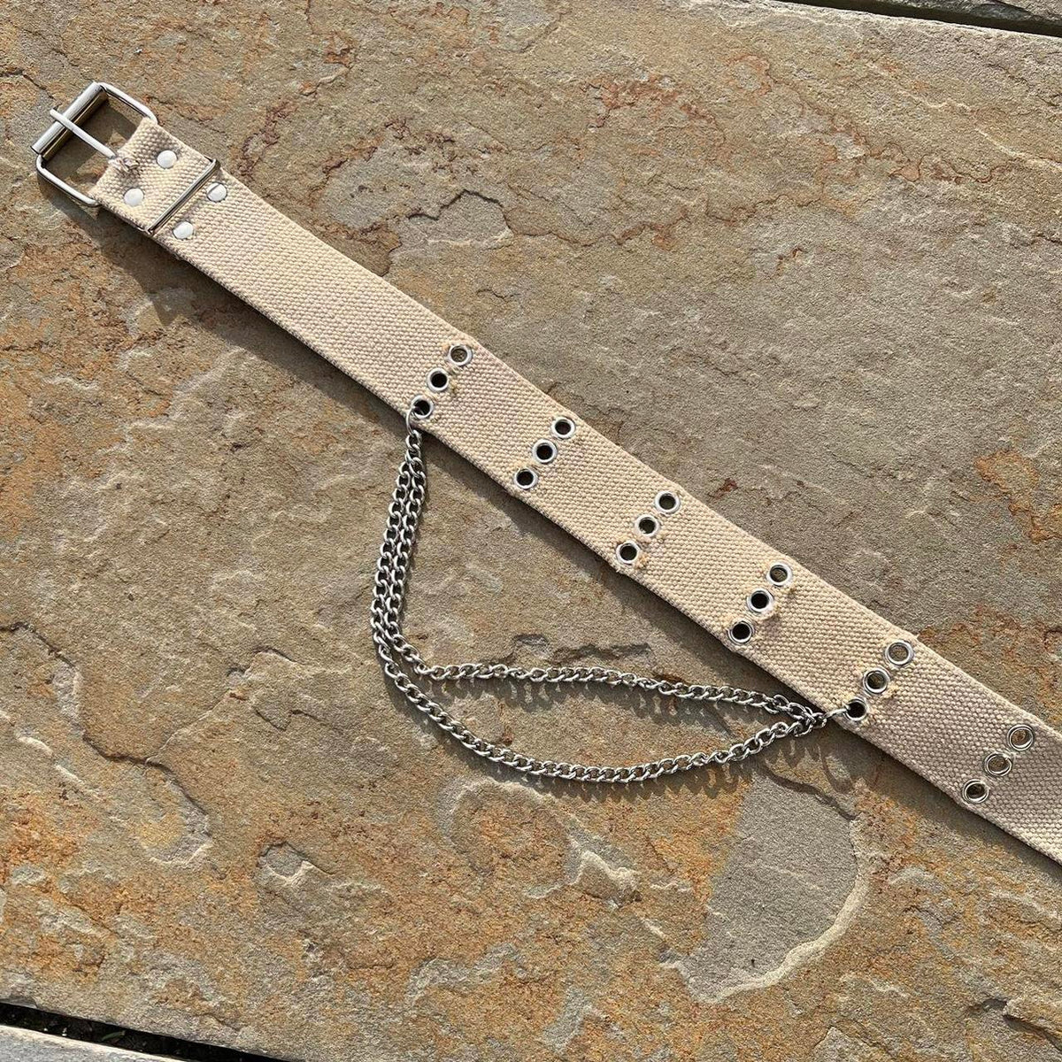 Y2K Woven Canvas Grunge Belt w/ Metal Chain