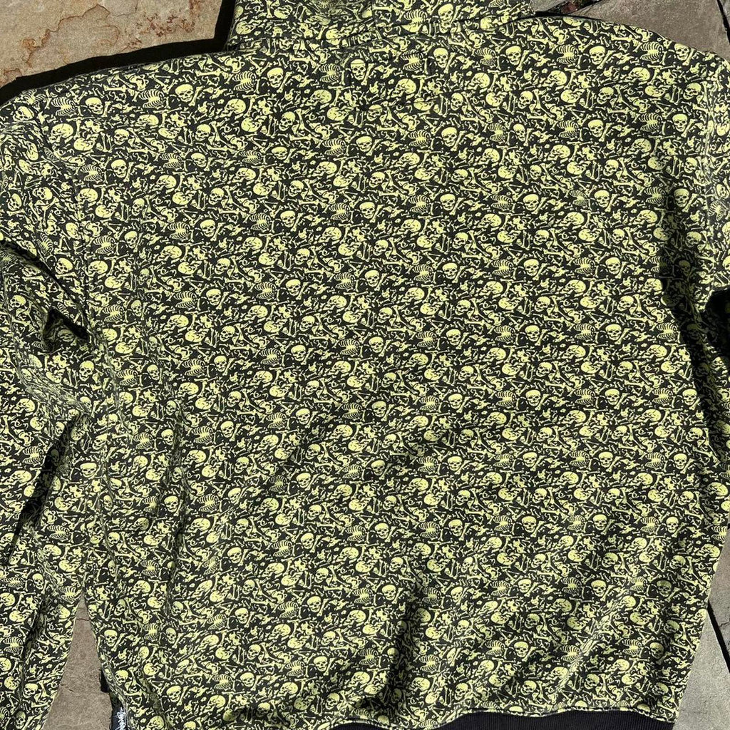 Stussy Rare Skull + Bones Pattern Hoodie Highlighter Yellow