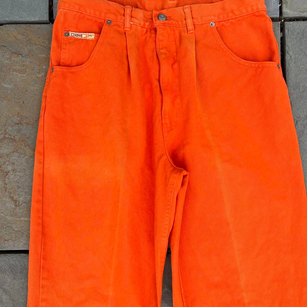 Neo-Vintage 90s Orange Denim Pleated Jeans