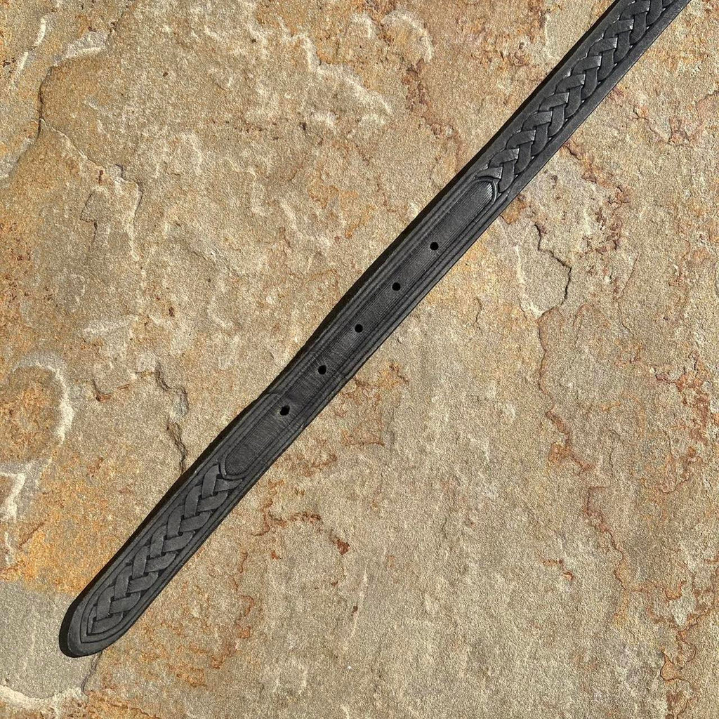 Vintage 90s Black Grey Italian Leather Belt Embossed Woven