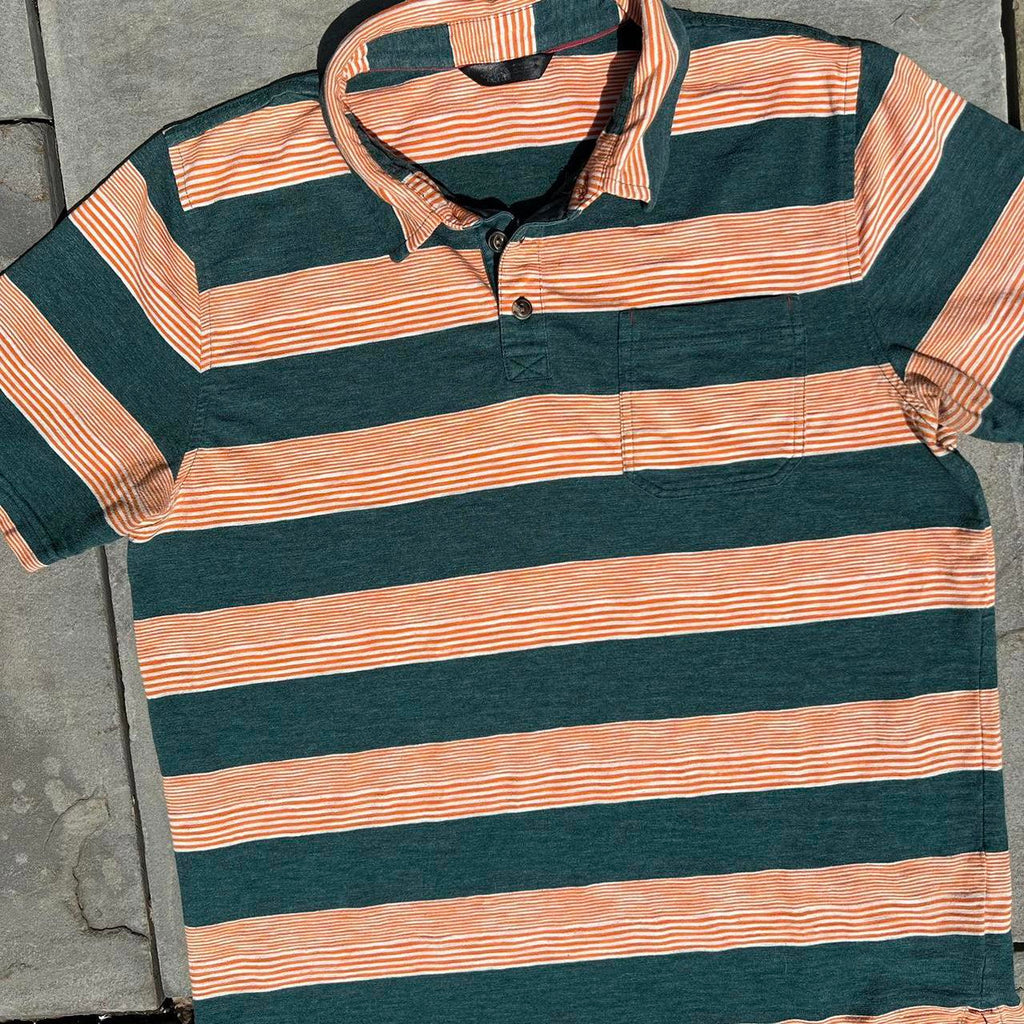 The North Face Orange and Green Striped Polo