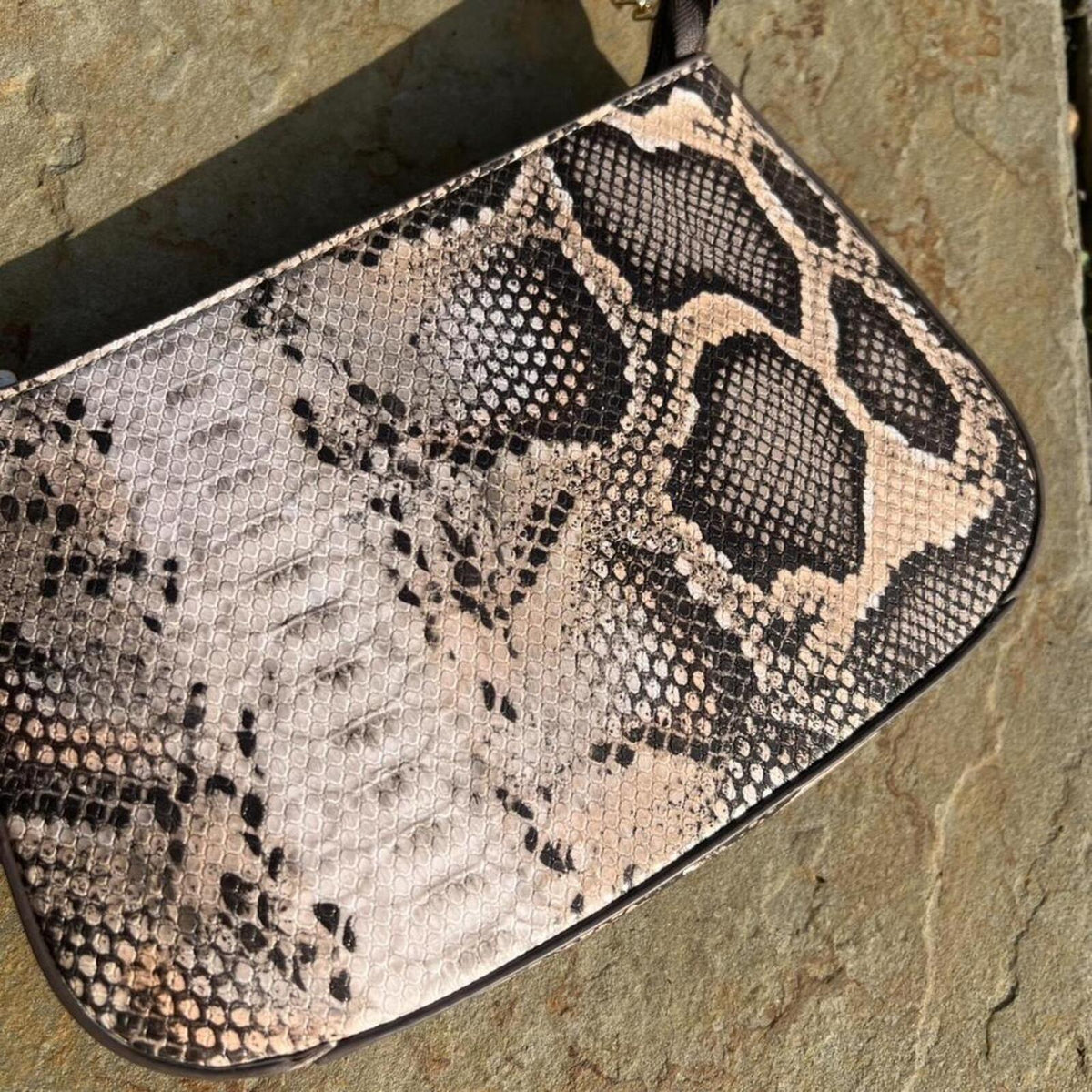 Tan Snake Print Leather Shoulder Bag