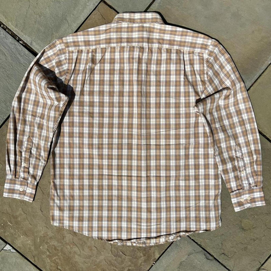 Vintage 80s Tan Brown Plaid Button Down Shirt