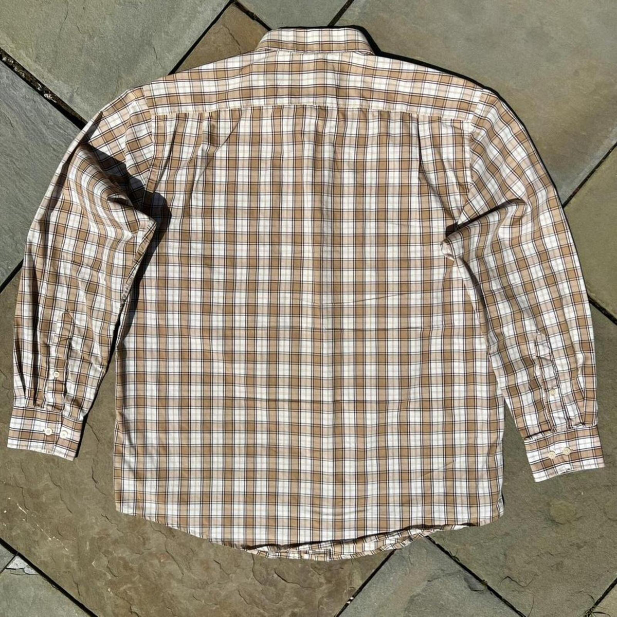 Vintage 80s Tan Brown Plaid Button Down Shirt