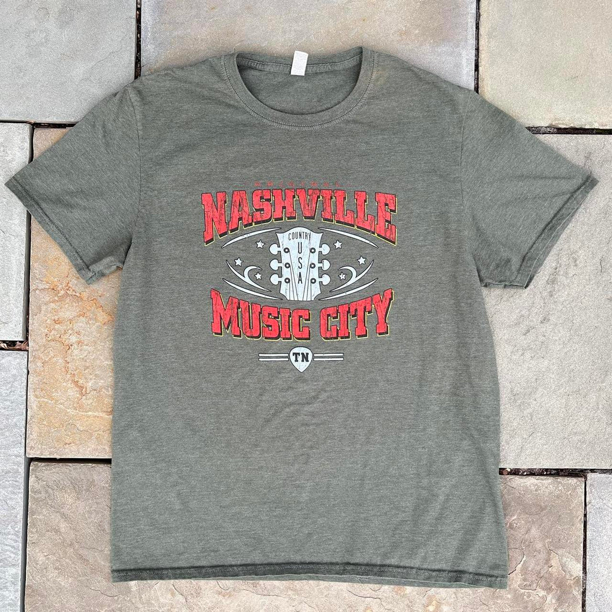 Nashville Tennessee  USA Country Music City Olive Green Tee