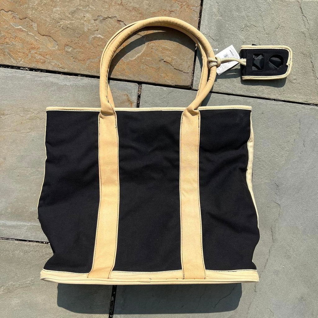 Y2K Black + Tan Canvas Tote Beach Bag NWT New Deadstock