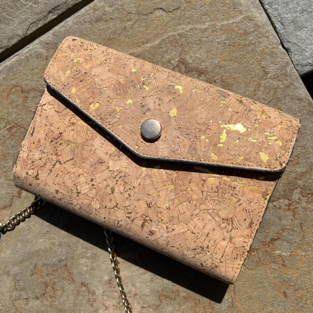 Tan + Gold Flake Cork Small Shoulder Bag