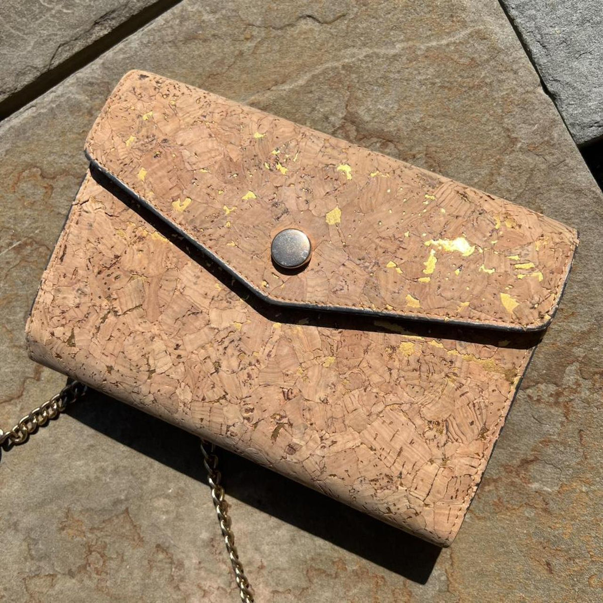 Tan + Gold Flake Cork Small Shoulder Bag