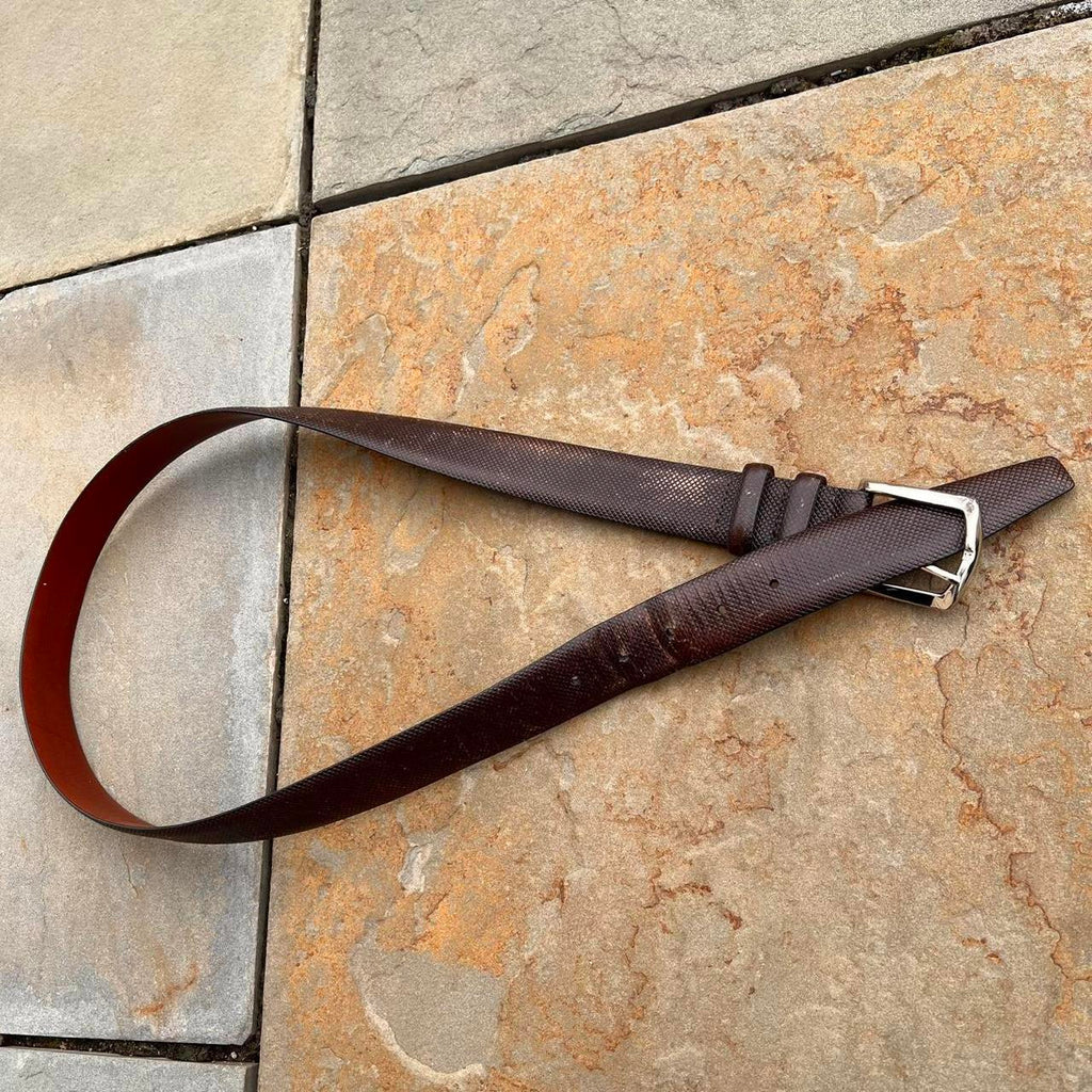 Vintage 90s Dark Brown Embossed Italian Leather Belt