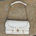 White + gold quilted leather shoulder bag