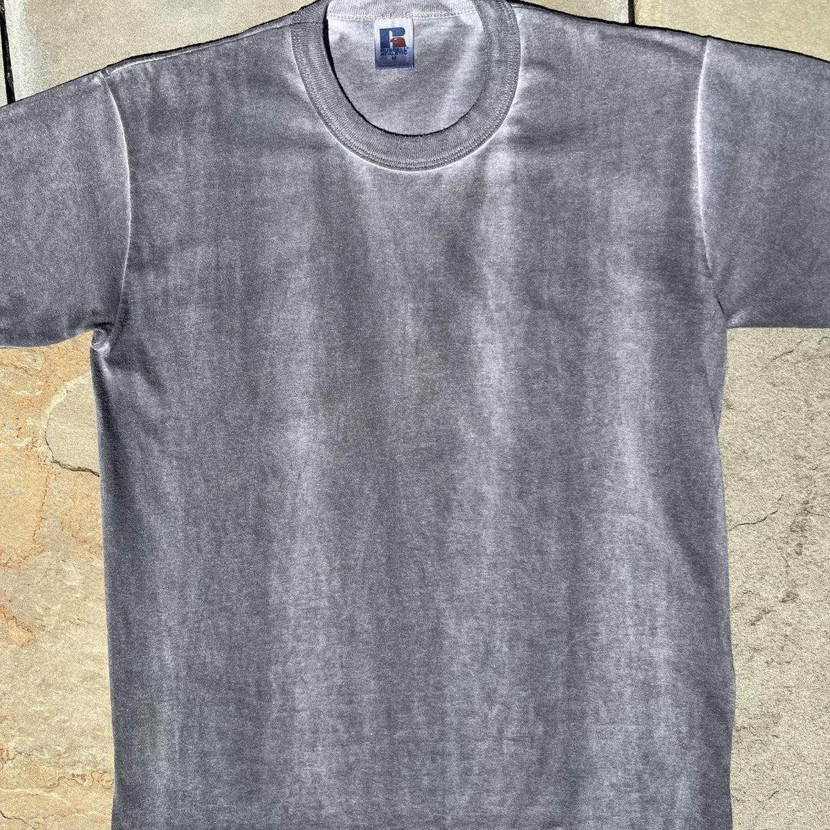 Vintage 90s Russel Black Grey Overdye Tee Made in USA