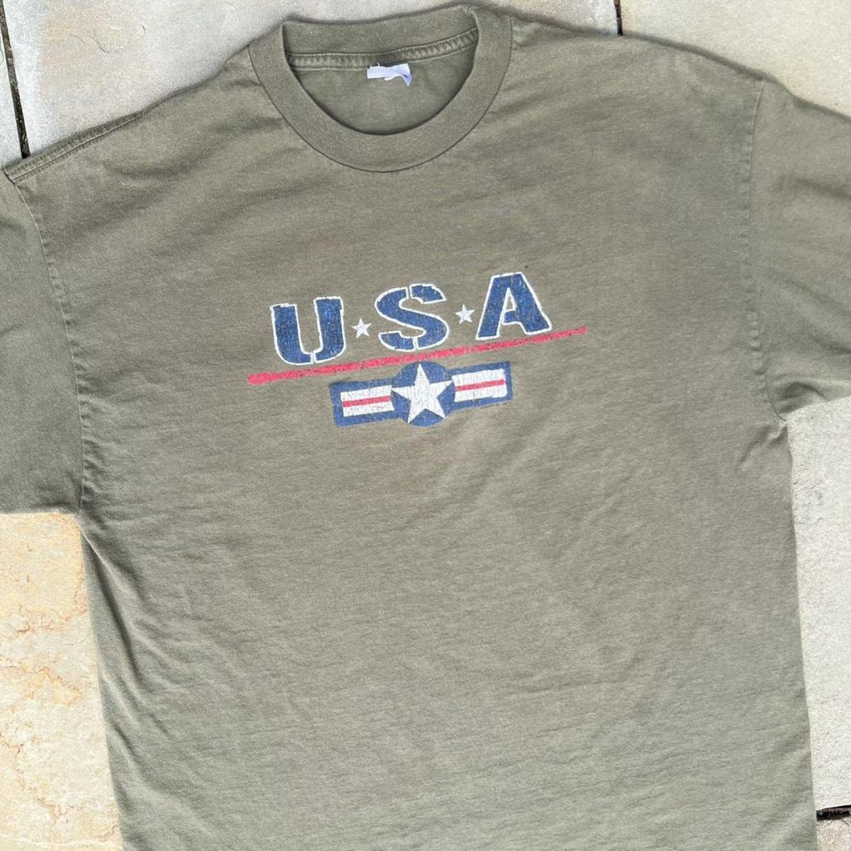 Neo-Vintage Y2K USA Olive Green Graphic T-shirt