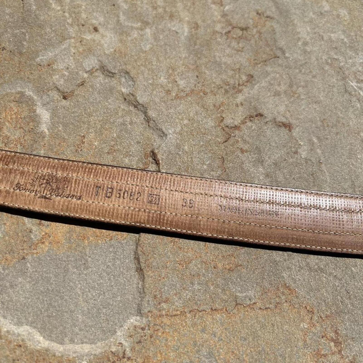 Y2K Tan + Brown Two Tone Leather Metal Tip Belt