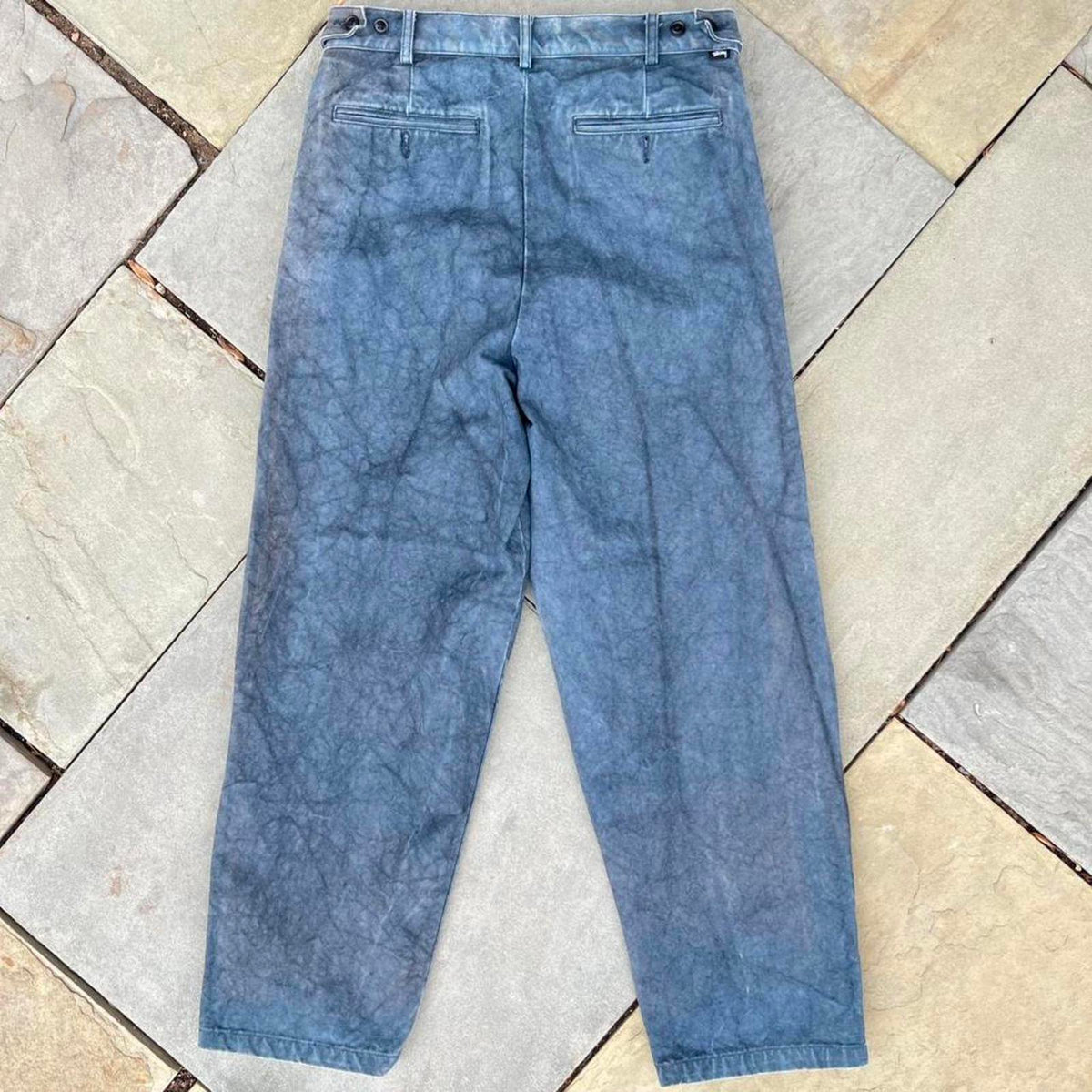 Stussy Blue Garment Dye Canvas Volume Pleated Trousers Pants