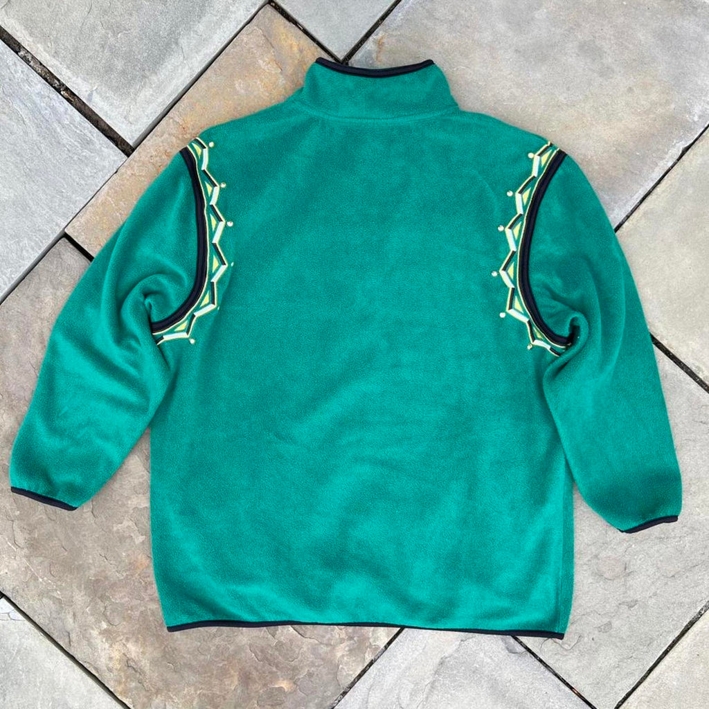 Vintage 80s Green Fleece Embroidered Zip Jacket