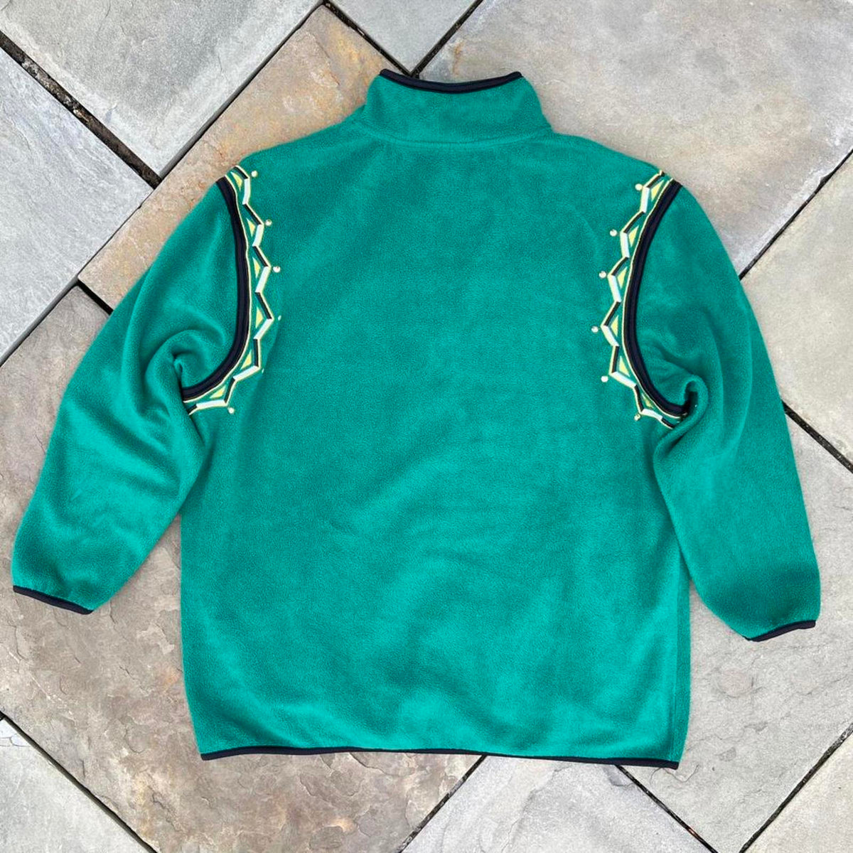 Vintage 80s Green Fleece Embroidered Zip Jacket