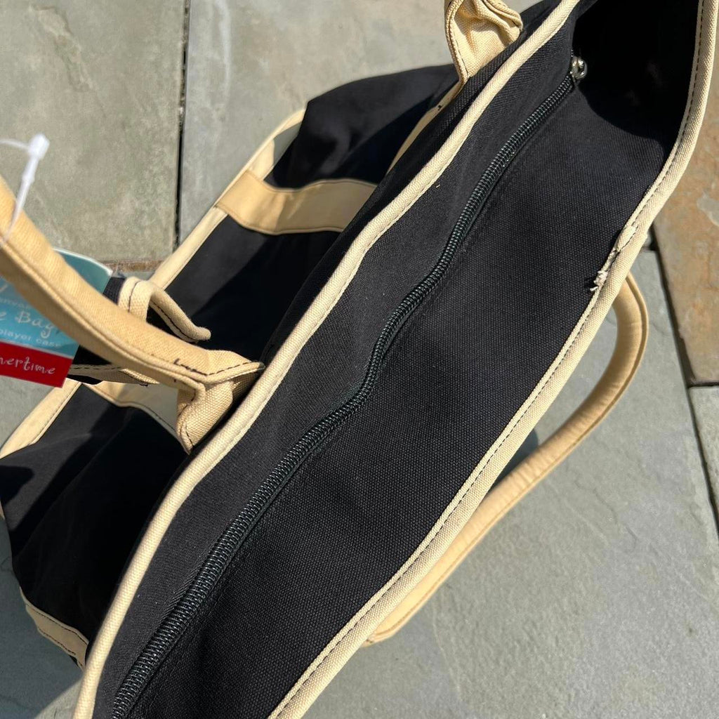 Y2K Black + Tan Canvas Tote Beach Bag NWT New Deadstock