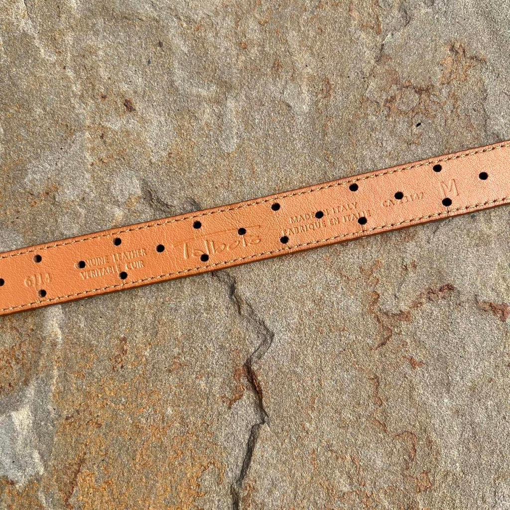 Y2K Light Brown Leather Hole Punch Design Belt Made in Italy